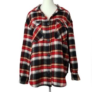 Johnnie’s Jeans Plaid Flannel Button-Down Shacket Jacket Cabincore Gorpcore Sz S